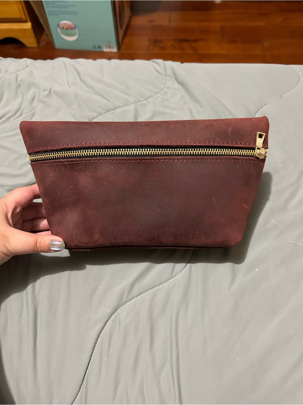 Portland Leather makeup bag in Merlot